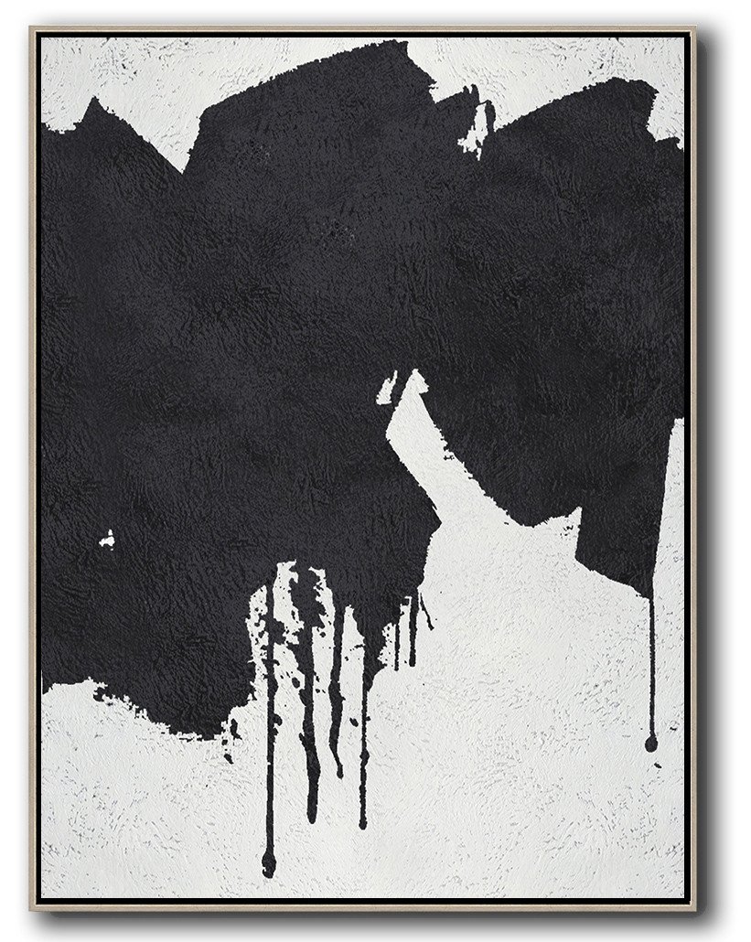 Hand-Painted Black And White Minimal Painting On Canvas - Oil Painting On Canvas Restroom Extra Large